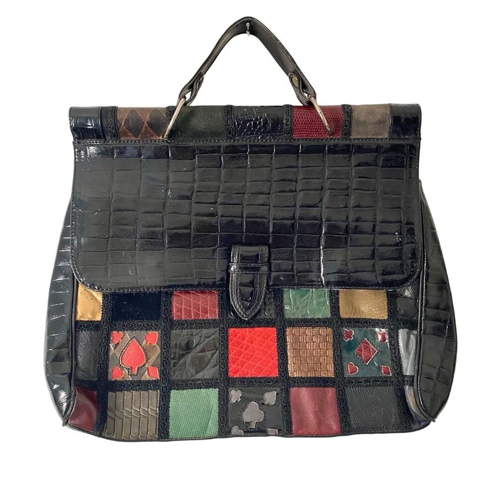 Vintage Italian Made Patchwork Leather Crocodile-Embossed Handbag Purse